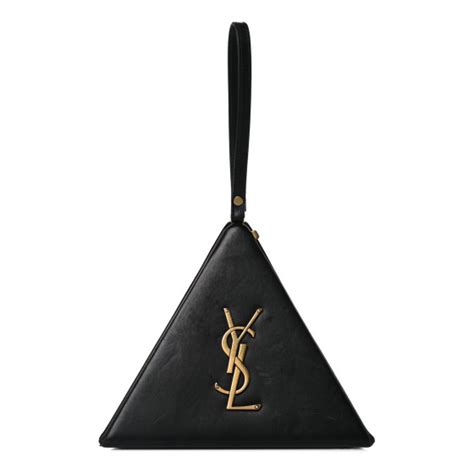 SAINT LAURENT Lambskin Pyramid Clutch Black.